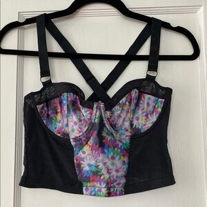 Rainbow Daisies Bustier Top with Black Crossed Straps